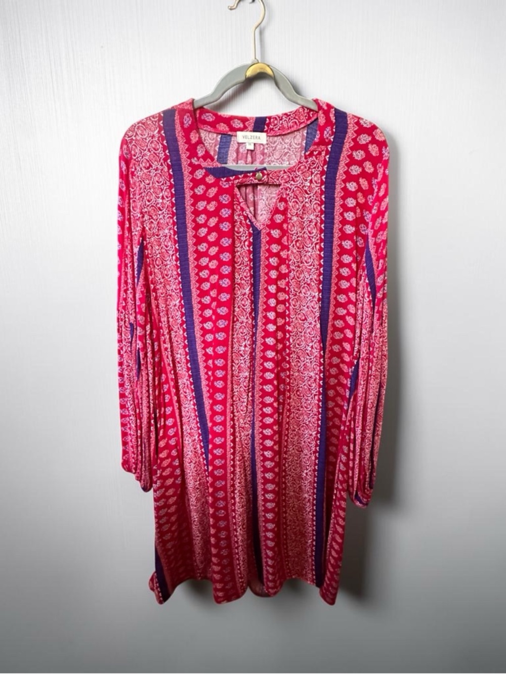 Velzera Pink Striped Boho Shift Mini Dress - Picture 3 of 4